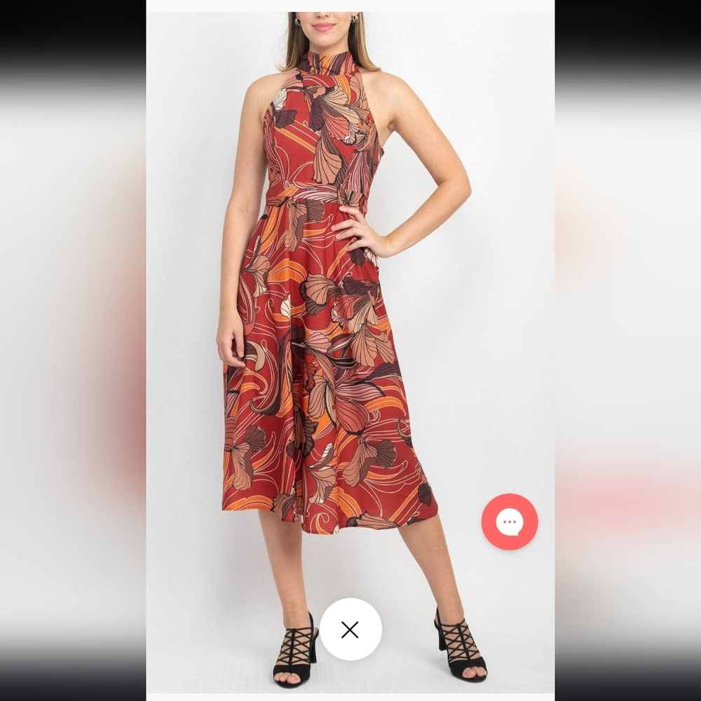 Tahari ASL Red Orange Brown Halter Dress EUC Size 14